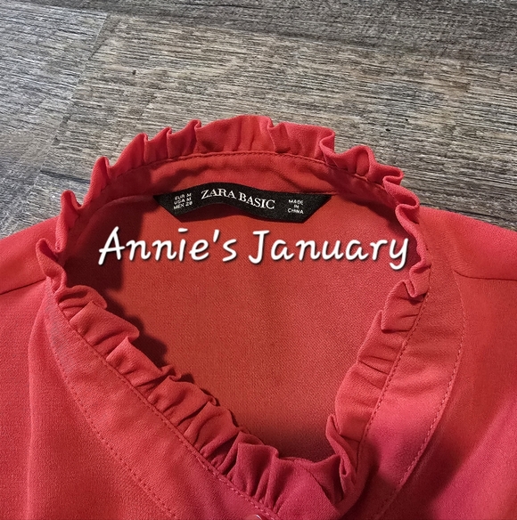 ZARA Women's Pre-owned Ruffles Collar Blouse(Red, US M / EUR M) - Picture 9 of 10